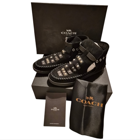 Coach Roccasin Cut Out Suede Boots Black 6.5M - Picture 2 of 8